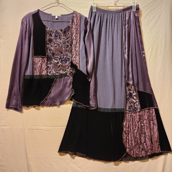 Vintage 1990s Sz S Velvet Burnout Dark Romantic Phoebe Buffay Top & Skirt Set - Picture 16 of 16